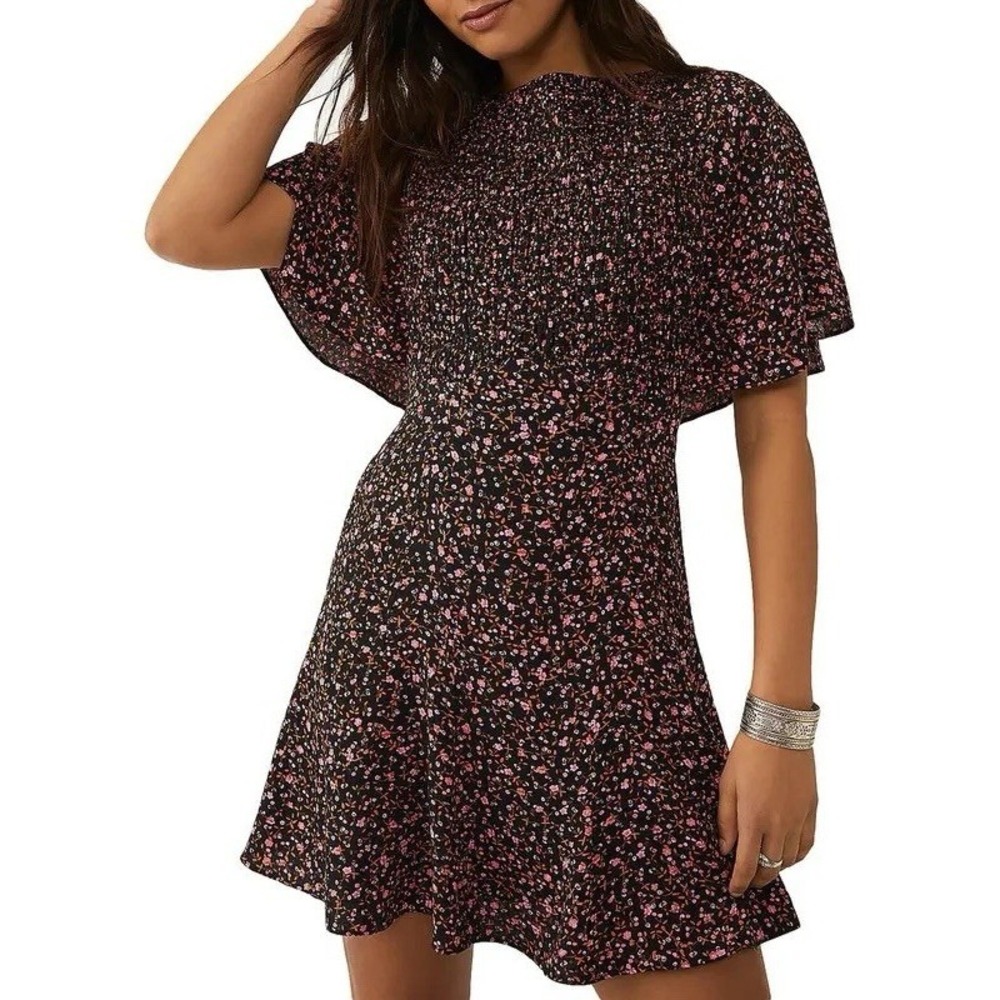 FREE PEOPLE Florence Mini Dress in Mini Floral Print Lattice Back XS